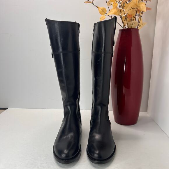 Frye Melissa Button Leather Equestrian Tall Riding Boots Black Women 7.5B - Picture 2 of 8